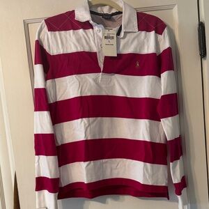 Ralph Lauren Magenta and White Striped Polo